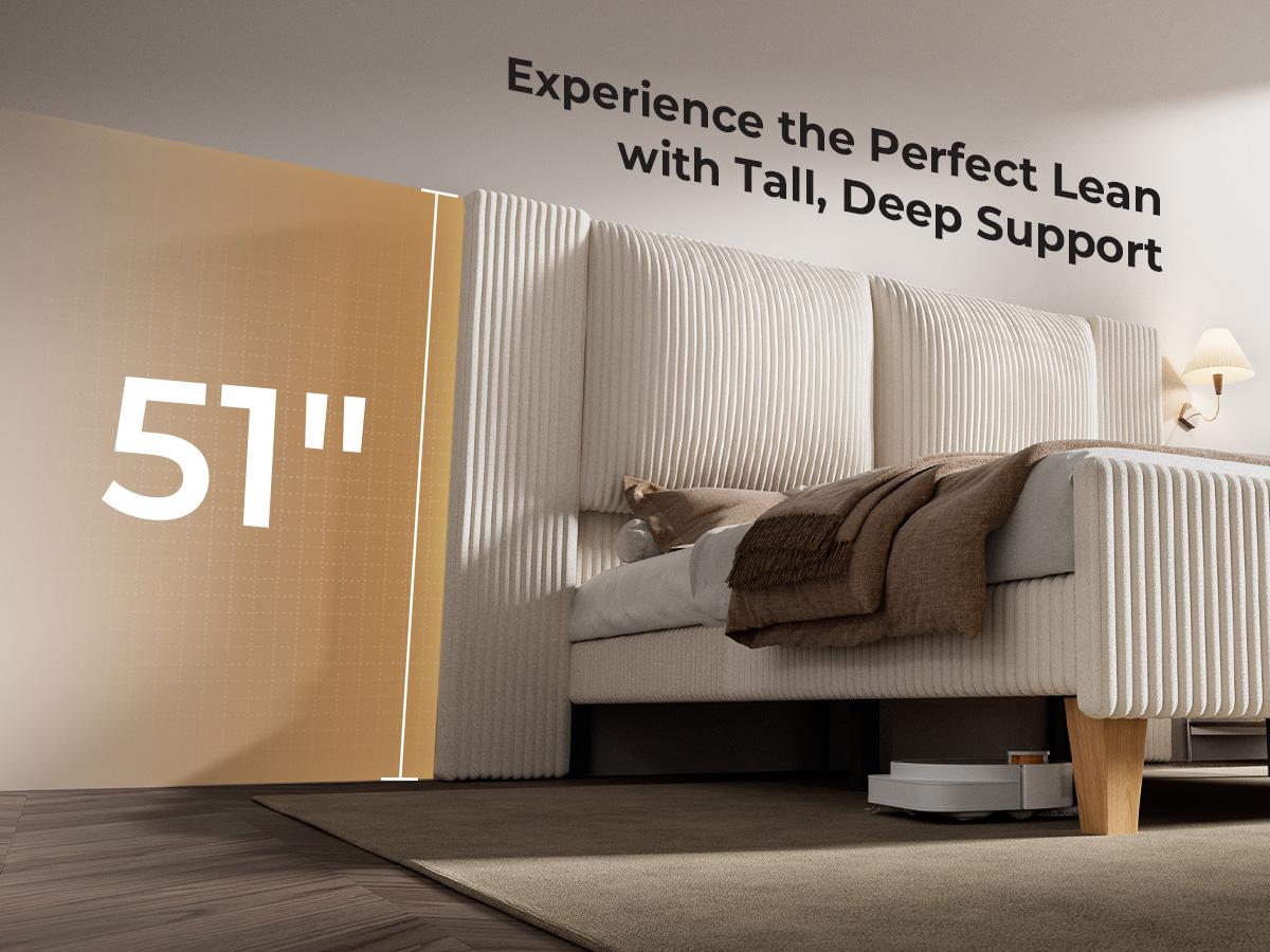 【Holiday Haul】King Size Upholstered Bed Frame girl with 51" Tall Headboard, Platform Bed with Widened Corduroy Cushion, Easy Assembly, No Box Spring Needed, cozy bed frame 【Holiday Haul】King Size Upholstered Bed Frame girl with 51" Tall Headboard, Platform Bed with Widened Corduroy Cushion, Easy Assembly, No Box Spring Needed, cozy bed frame