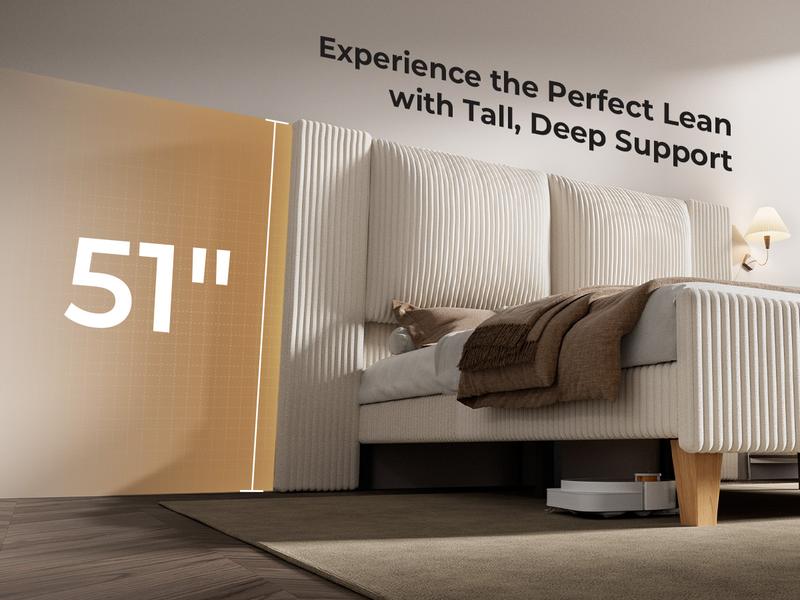 【Holiday Haul】King Size Upholstered Bed Frame girl with 51" Tall Headboard, Platform Bed with Widened Corduroy Cushion, Easy Assembly, No Box Spring Needed, cozy bed frame