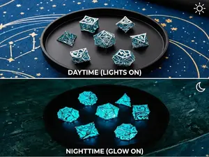 Glow in the Dark Polyhedral Dice Set - Hollow Metal DND Dice Set with Cyan Light for Dungeons and Dragons RPG MTG Tabletop Games perfect valentine Resin Dice