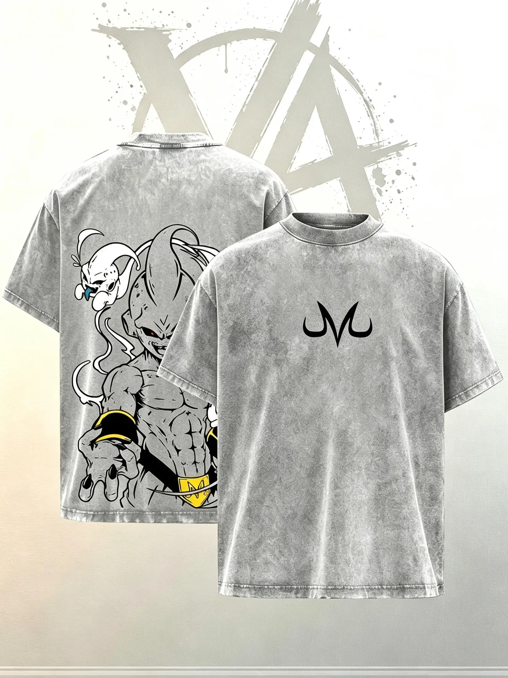Men's DBZ Majin Buu Graphic Tee - Vintage Retro Washed Cotton Oversized Casual Menswear Round Neck Short-Sleeve Unisex Streetwear Top for Students