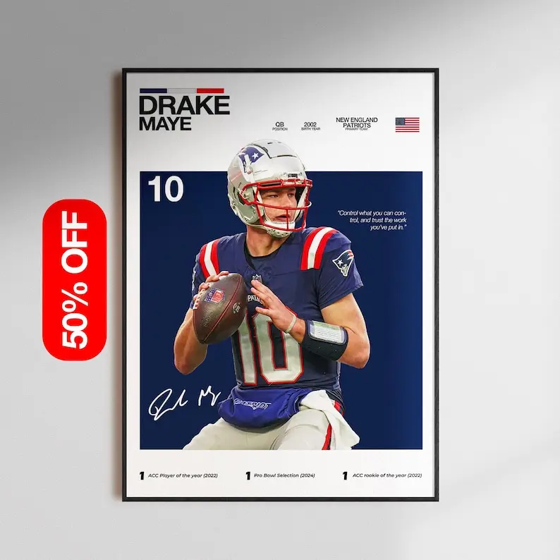 [Unframed Poster] Drake Maye Poster, New England Patriots Wall Art, NFL Football Print, Rookie Quarterback , Sports Decor GiftforPatriots Fans