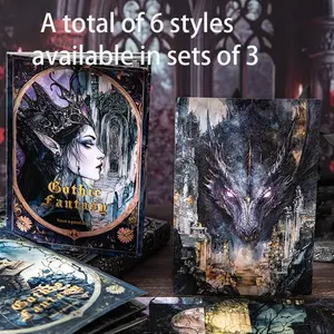 Gothic Fantasy Series Dark Theme Background Paper, DIY Scrapbook Cards, Scrapbook Materials, Creative Stationery, 3 Packs, Handmade Greeting Card Frames Album