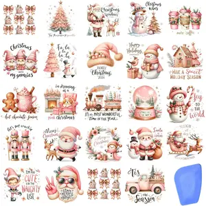 24 Sheets  Christmas Rub On Transfers for Crafts, Rub On Transfers Christmas for ,Furniture , Glass, Porcelain, Leather, Canvas, Fabric Projects,3 * 3inch