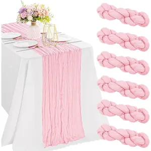 6 Pieces Pink Easter Spring 10FT Cheesecloth Table Runner Boho Gauze Fabric Table Runner Rustic Sheer Runner for Wedding Birthday Baby Shower Party Boho Table Decoration（Pink）