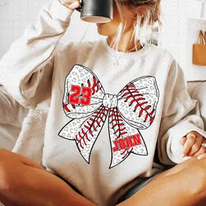 Custom Name Baseball Coquette Bow Sweatshirt, Mama Baseball Sweatshirt, Game Day Sweatshirt, Baseball Mom Shirt, Retro Sports Mom, Baseball Bow Shirt