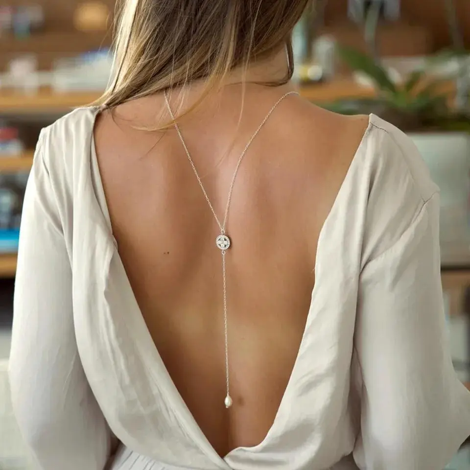 Simple Pearl Back Chain Y Shape Thin Chain Dress Backless Accessories  Bridal Long Back Necklace Decor Body Jewelry - TikTok Shop