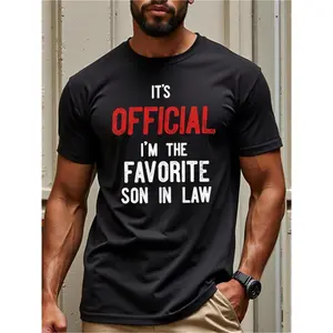 Men'S Funny  Official I'm the Favorite Son-in-Law  T-Shirt   Crew Neck Tee, Geometric-Pattern, Regular Fit, Perfect for Weddings, Family Events, and Year-Round Wear - Casual and Humorous Marriage.png