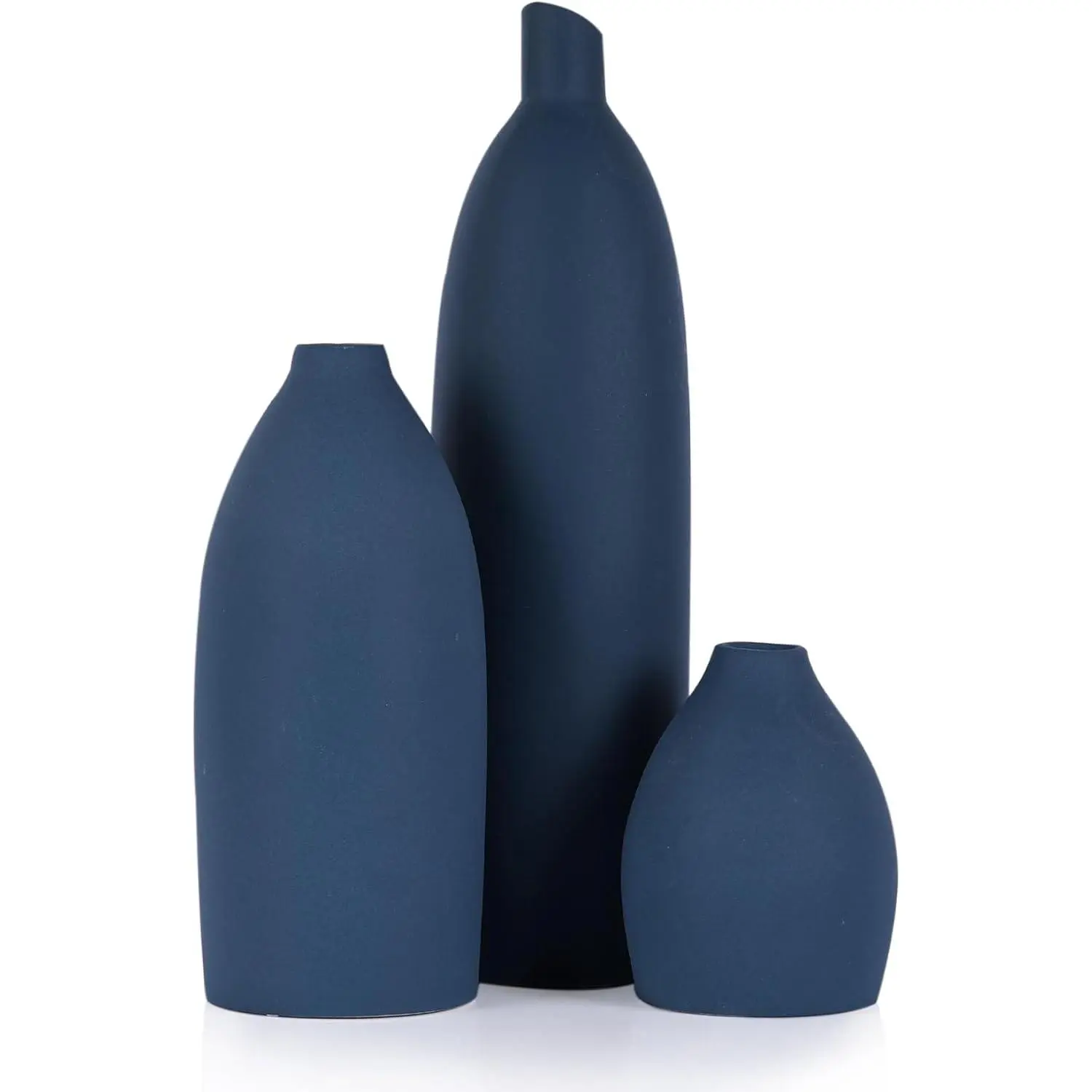 Home Supplies 3-Piece Minimalist Ceramic Vase Set - Navy Blue, Matt, Smooth, Minimalist Bud Vases for Living Room, Kitchen, Coastal Rustic Modern Decor Centerpieces