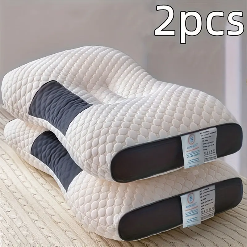 [2pcs Ergonomic Deep Sleep Pillows] 2pcs Ergonomic Cervical Pillows for Deep Sleep - Neck Support, Ideal for Side & Back Sleepers, Machine Washable, Durable Polyester Core, All-Season, Polyester Fill