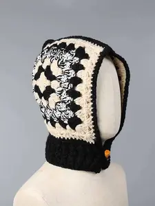 Women's Handmade Crochet Balaclava Hat Beanie, Vintage Fall Winter Warm Neck Warmer, French Style All-In-One Hooded Cap