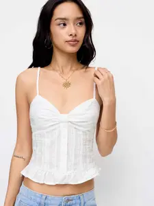 Cider Cotton Textured Sweetheart Bowknot Ruffle Hem Cami Top