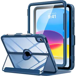 P-CLC03     for iPad 11-inch (A16) 11th Generation Case 2025/ iPad 10th Generation Case with Pencil Holder 2022 10.9 inch, Built-in Screen Protector Clear Back, Multi Angle Viewing Stand, Navy Blue