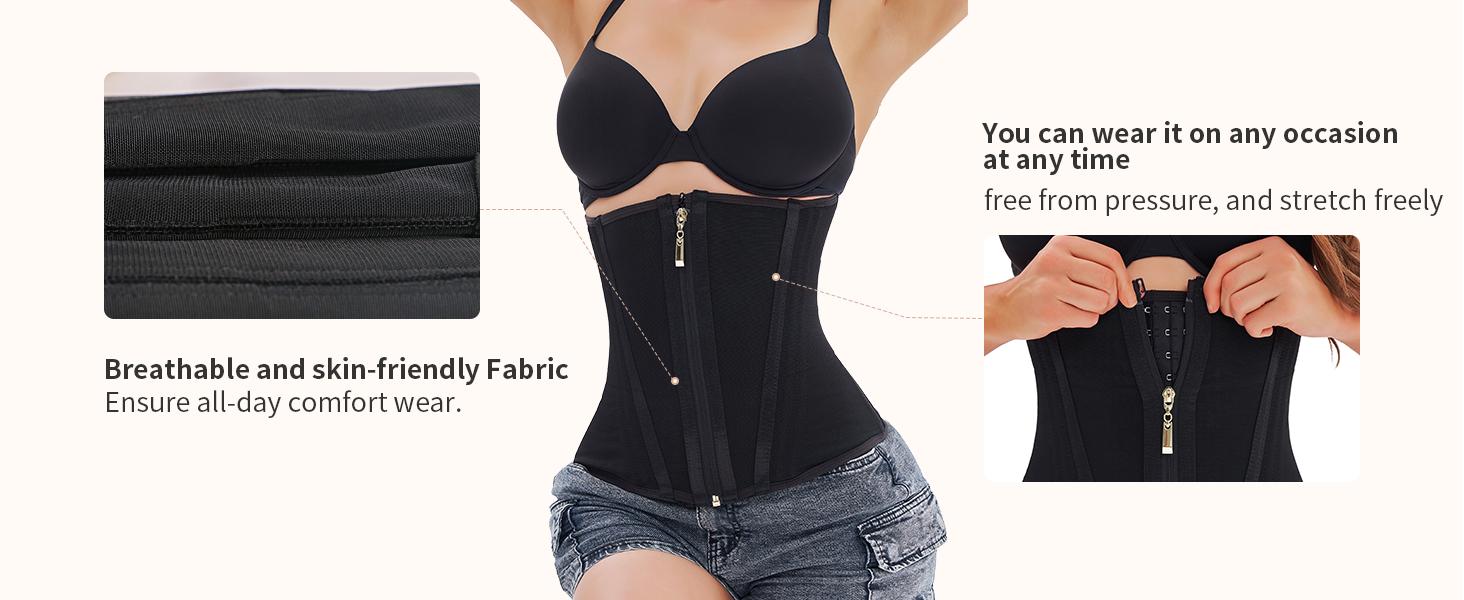 Faja Colombiana Women Waist Trainer Cincher Mesh Breathable Corset Steel Boned Shapewear with Zipper