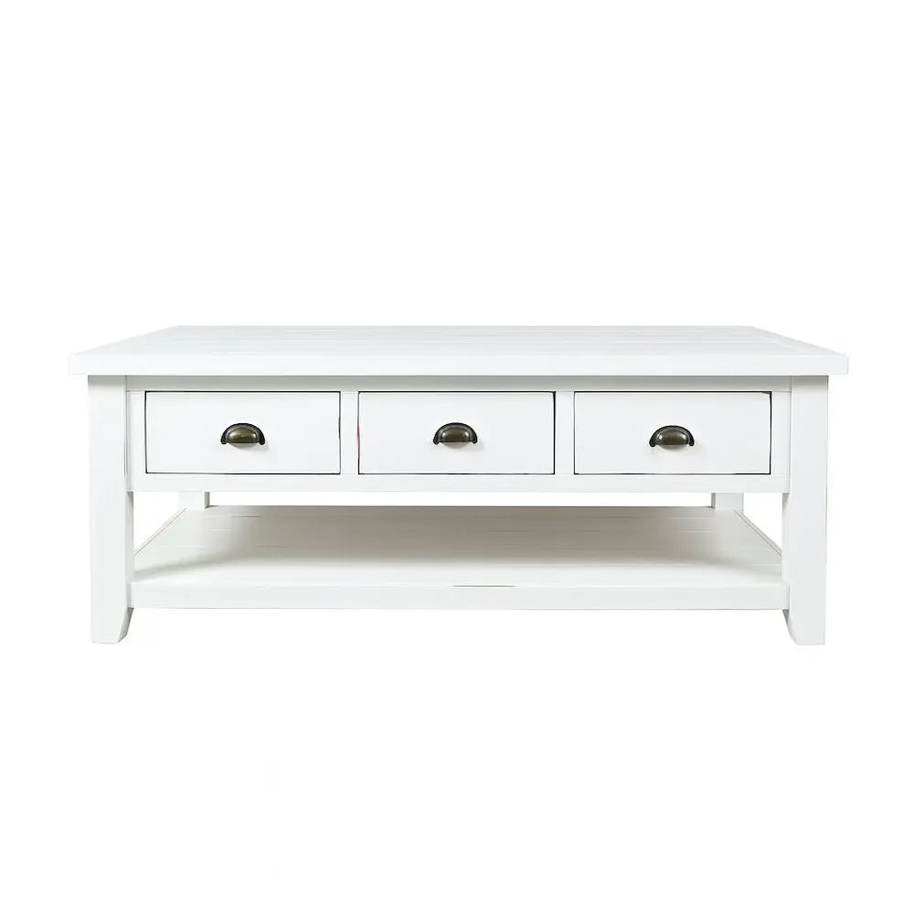 Artisan's Craft Rustic-Modern Distressed Look Solid Wood Coffee Table with Sturdy Base, Surface Variation, 3 Drawers