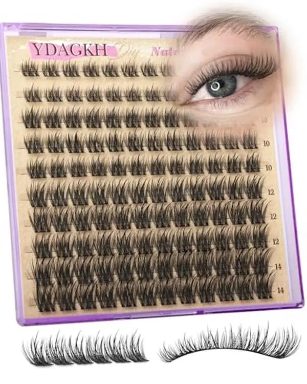 Natural Lash Clusters Short Eyelash Cluster Extensions Spiky 8-14mm Wispy Eyelash Clusters C Curly Mink Silk Lash Extension Soft Ultra-Thin Band Individuals Eyelash Extension DIY Lashes at home