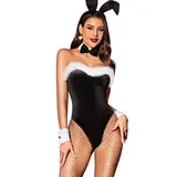 7pc Cute Pink Velvet Fluffy Plush Bunny Cosplay Costume Set - Fishnet Lingerie with Furry Details, Sexy Halloween & Christmas Party Outfit, Wedding Honeymoon Gift for Women - RSLOVE,sohochic