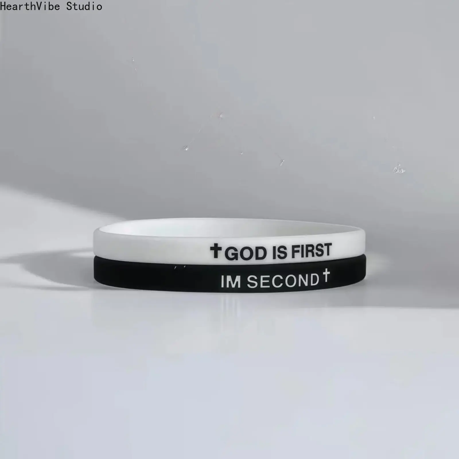 Unisex 2-Piece Christian Faith Matching Bracelets Set - "GOD IS FIRST I'M SECOND" Inspirational Fashion Jewelry, Thin Low-Profile Elastic Sports Wristbands, Religious Gift for Men, Matching Bracelet, Fashion Matching Bracelet
