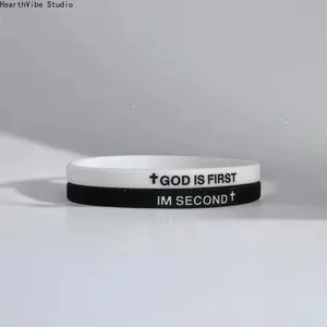 Unisex 2-Piece Christian Faith Friendship Bracelets Set - "GOD IS FIRST I'M SECOND" Inspirational Jewelry, Elastic Band Sports Wristbands, Religious Gift for Men & Women