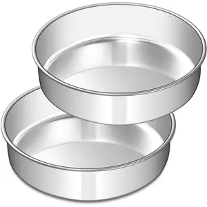 8 Inch Cake Pan Set of 2, Stainless Steel Round Layer Cake Baking Pans Tins,  & , Leak-proof & Easy Clean & Dishwasher Safe