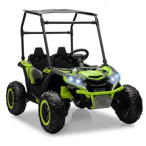 GARVEE 24V 2-Seater Rechargeable Metal Body Off-Road Electric Ride-On UTV Truck with 4-Wheel Design, Sun Shade, 4WD, Parent Mode Remote Control, LED Lights, 4 Shock Absorbers, 1-Click Start, Music Player - Green, Blue Options, Four Wheel Design