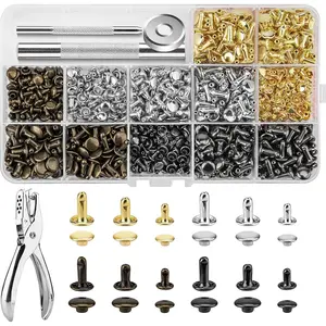 480 Sets Rivets for Leather, 4 Colors 3 Sizes Leather Rivets Kit, Double Cap Rivet with 4 Setting Tools, Suitable for Bags, Decoration