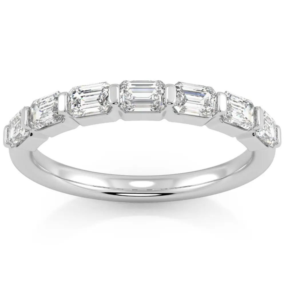 1 Ct Emerald Cut Diamond East To West Wedding Stackable Ring 14k Gold Lab Grown