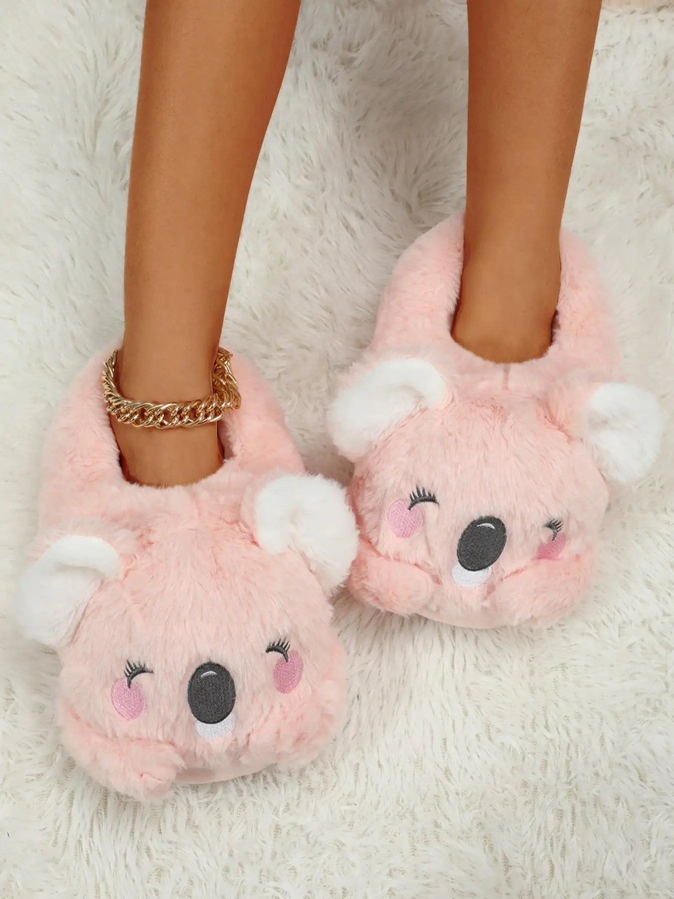 Women's Cartoon Koala Design Cute House Slippers for Galentineday Gift, Plush Bedroom Valentine's Cozy Fuzzy Slippers, Funny Novelty Fluffy Warm Slipp