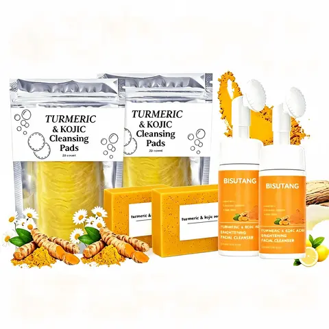 Nourishing Gentle Turmeric 6-Piece Deep Cleansing Self-Care Bundle Box - Bar Soap, Cleansing Mousse, 2 Exfoliating Pads, Daily Skin Cleanser, Deep Cleansing Duo, Gifts for Women (All Skin Types)