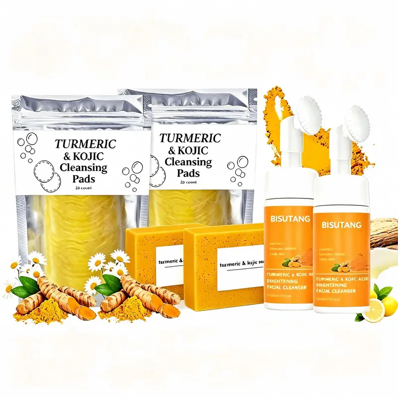 Nourishing Gentle Turmeric 6-Piece Deep Cleansing Self-Care Bundle Box - Bar Soap, Cleansing Mousse, 2 Exfoliating Pads, Daily Skin Cleanser, Deep Cleansing Duo, Gifts for Women (All Skin Types)