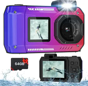 4K Underwater Camera 33FT Waterproof Camera, 65MP Autofocus Selfie Dual-Screen Underwater Camera for Snorkeling Waterproof Compact Floatable Digital Camera with 64GB Card Beach