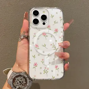 Trendy Magnetic Case for iPhone11/12/13/14/15/16/17/promax, Dainty Pink Blossom Ultra Slim, MagSafe Support, Shockproof | Playful & Fun Style