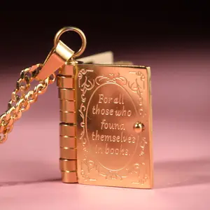 Book Locket Necklace - Book Lover Gif, Diary Flip Design Book, Envelope Pendant Jewelry Book,Jewelry Book Locket with Chain and Clasp