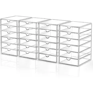24-Drawer Dustproof Makeup Drawer Storage Organizer, 4 Set Acrylic Desk Organization Storage for Makeup, Jewelry, Pen, Office, Countertop, Desktop, Bathroom, Bedroom