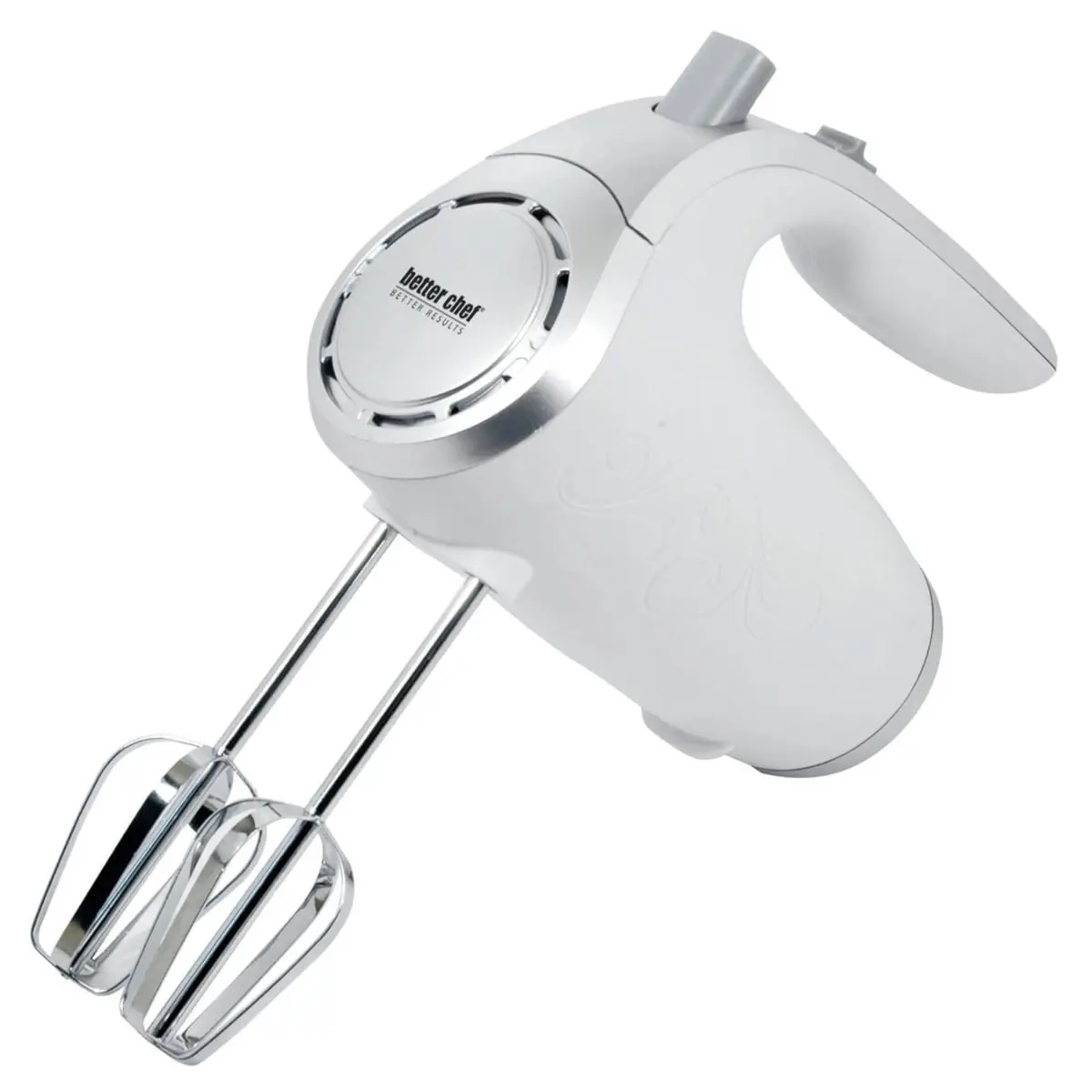 Better Chef IM-813W 150W 5-Speed Hand Mixer - White & Silver, Ergonomically Designed, with 1 Pair Beater Attachments for Cookie Dough, Mash Potatoes & Mixing Needs