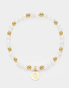 MAUKA  Womens Gold & Pearl Beaded Bracelet, White