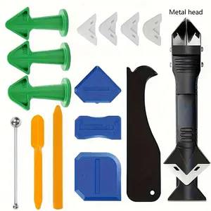15pcs Silicone Caulking Tools Set, Stainless Steel Head, Plastic Material, No Electricity Required, Home Tool Kit