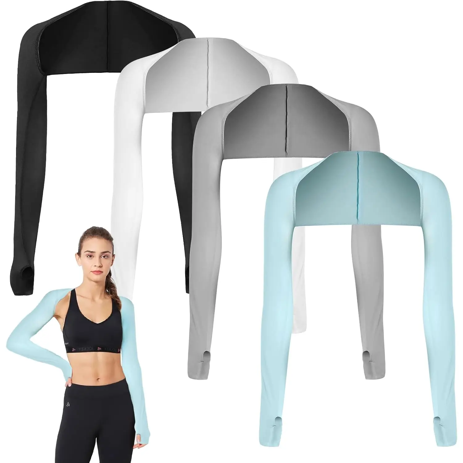 Women's 4-Pack Light Cooling Shawl Arm Sleeves, UPF 50 UV Sun Protection Shoulder Covers, Approx 19.6 Inches, Machine Washable for Outdoor Enthusiasts, Polyester, Shoulder-Covering, Stretch Fabric, 24.4 Inches, Travel