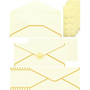 Business Envelopes with  Border 30 Pack #10 Envelopes Made of 150gsm Paper, Standard Envelopes with  Stickers for Office, Checks, Letter Mailing,9.45 x 4.13 Inches(Cream Color)