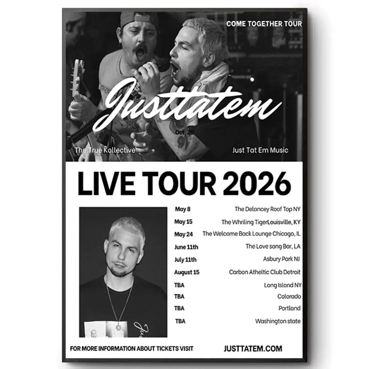 Justtatem Live Tour 2026 Concert Poster | Come Together Tour Wall Art