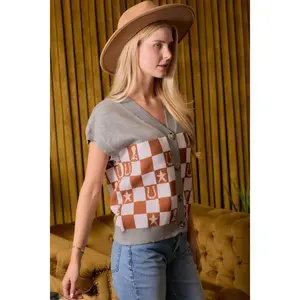 Western Checkered Sweater Vest - small remaining