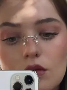 European/American punk style high-end geometric lines with pearl inlays, three-dimensional non-piercing nose ornaments featuring creative and niche design, nose clip
