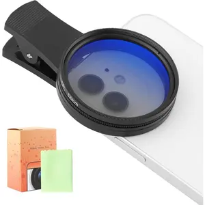 52mm Clip-on Cpl Phone Camera Lens Filter Kit, Clip on Polarizer Phone Camera Lens Accessories Ultra Slim Phone Camera Lens Filter with Cleaning Cloth Works with Most Smartphones(black)