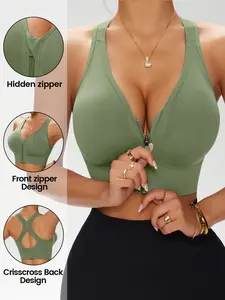 Women's Sexy Cross Strap Sports Bra with Front Zip, Padded Yoga Bra for High Support, Backless Workout Top, Workout Bras, Activewear