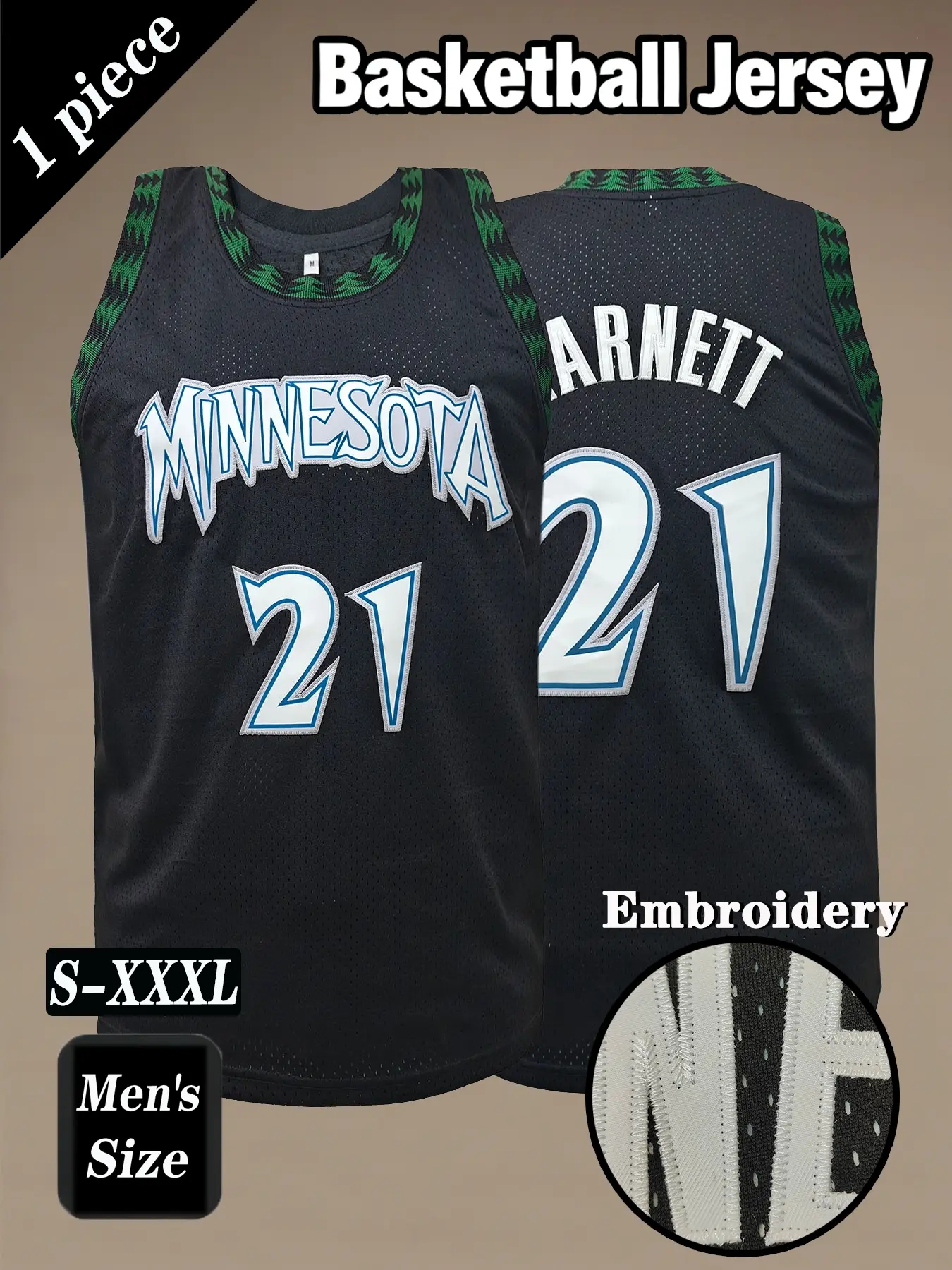 Men's #21 Retro Basketball Shirt, Basketball Jerseys, Classic Minnesota letter Embroidered Sportswear, Athletic Outfit, Loose Breathable Sleeveless Tank Top Jersey, Unisex Suitable for Daily Outdoor Activities, Training
