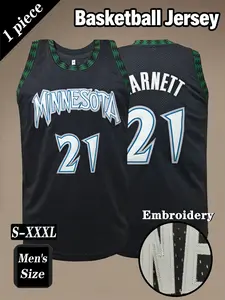 Men's #21 Retro Basketball Shirt, Classic "Minnesota" letter Embroidered Sportswear, Athletic Outfit, Athletic Training Apparel, Loose Breathable Sleeveless Tank Top, Unisex Suitable for Daily Outdoor Activities, Competitions, Training