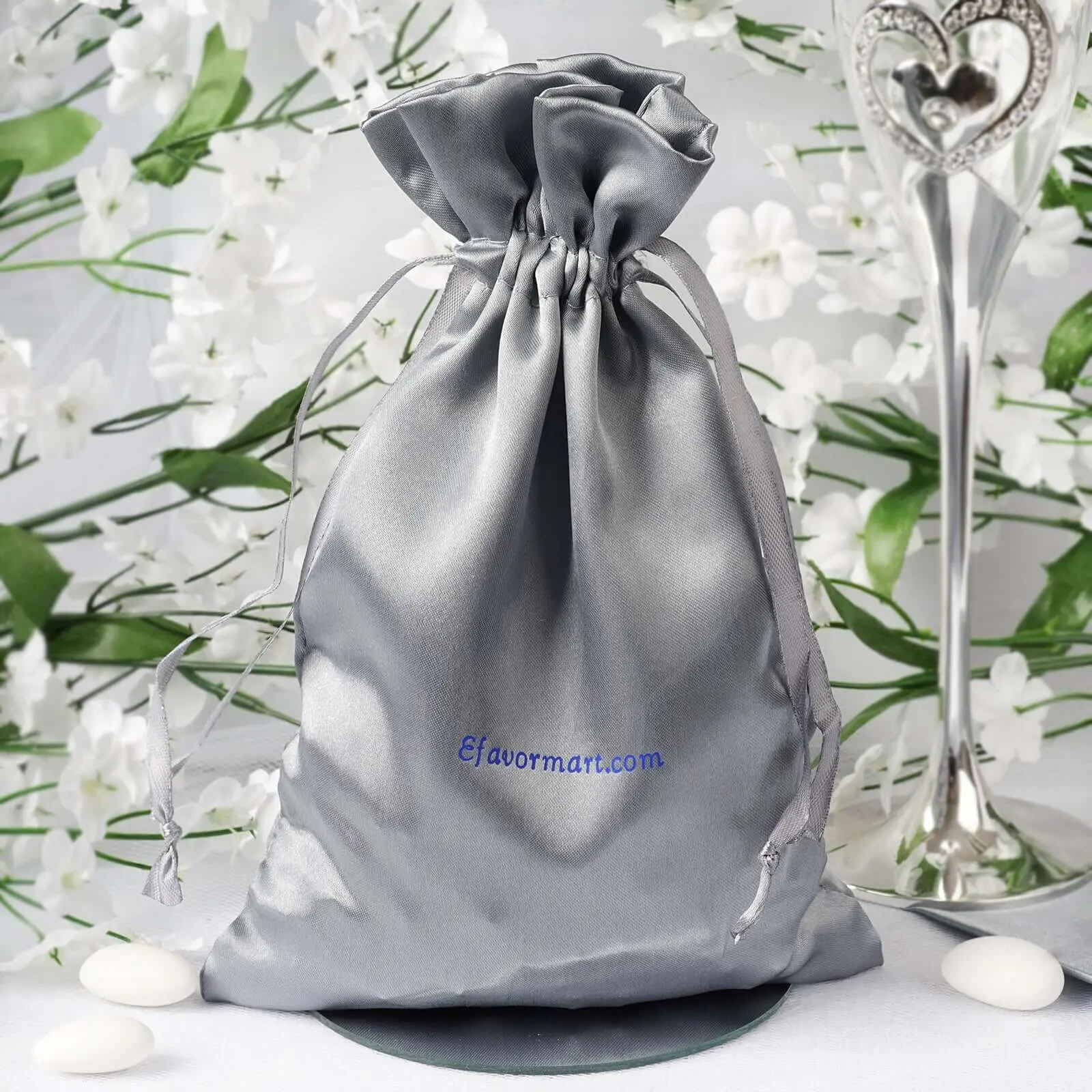 eFavormart Custom Printed Satin Favor Bags (100 Pack, 6"x9" Size, Gloss Finish) - Hot Foil 18pt Lettering, Creative Gift Packaging, Gift Wrapping Supplies for Weddings