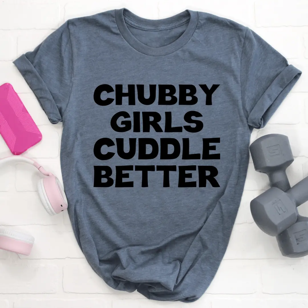 Women's Cotton Short-Sleeve Round Neck Comfortable Printed T-Shirt - Plus-Size Streetwear Statement Top Compatible with Dresses (Chubby Girls Cuddle Better Design), Shortsleeve, Soft