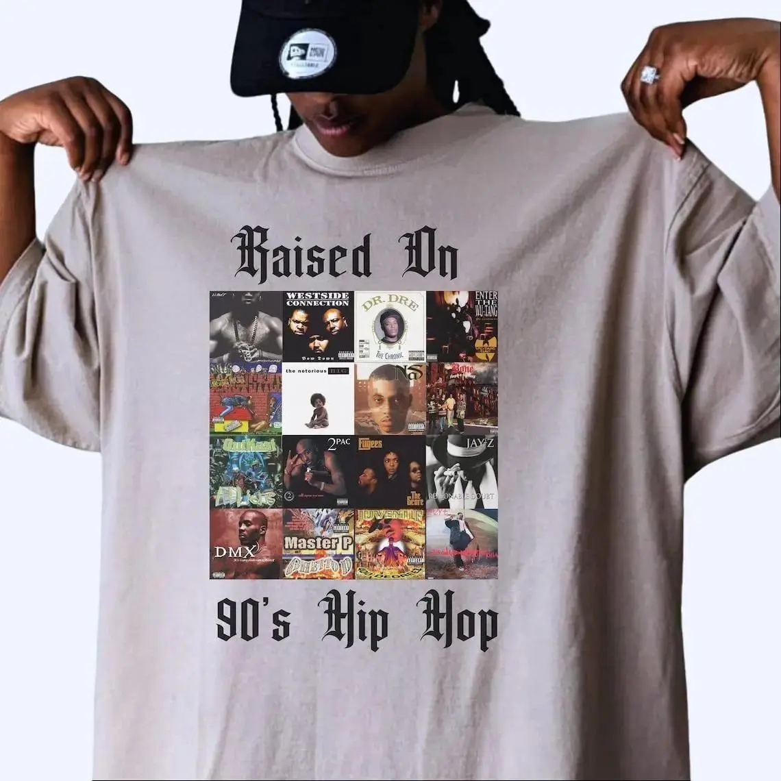 Raised On 90s Hiphop Album Cover T-shirt, Design Music Artist All Street Vibes, Nostalgia 90s Black History Shirts, Men Unisex Top, Apparel 90s Graphic Tees