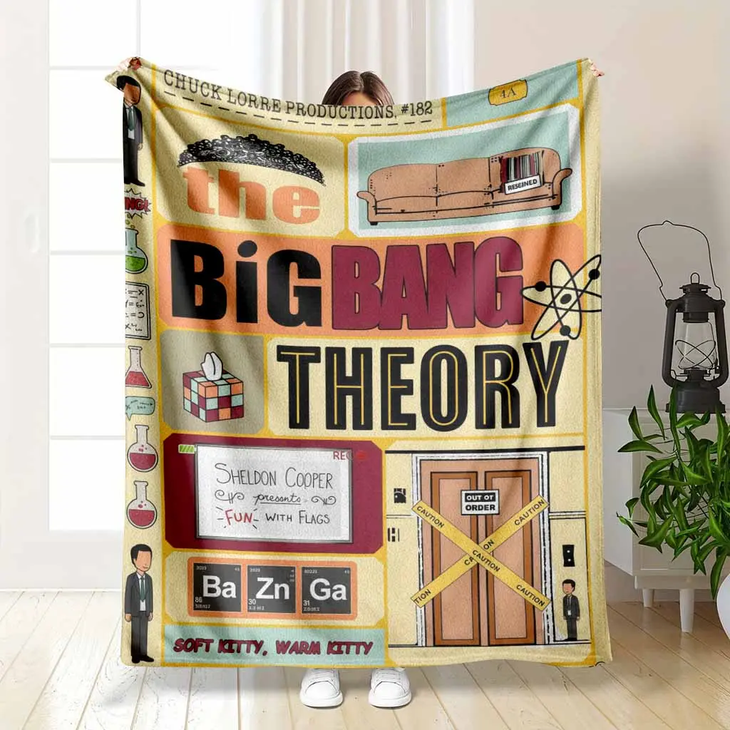 The Big Bang Theory Flannel Blanket Sheldon Cooper Fun With Flags Print Cozy Soft Warm Breathable Lightweight Couch Throw Ideal for Living Room Bedroom Home Decor Holiday Gift Fan Collection
