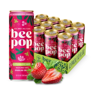 BeePop Strawberry Wildflower Honey Prebiotic Sparkling Drink – 12 Pack